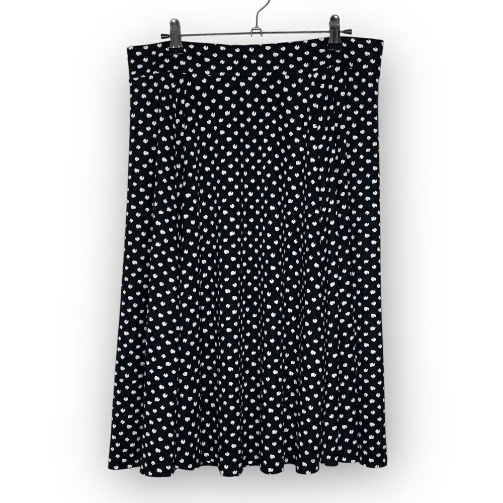 Lands’ End Black White Animal Print Dot A-Line Knee Length Skirt Women’s Size M